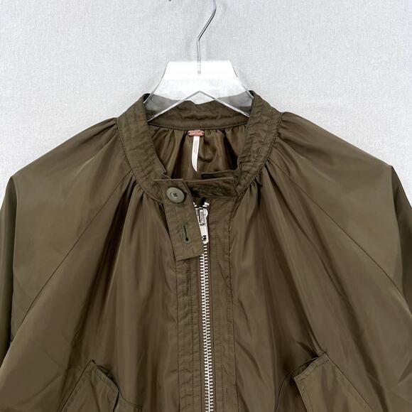 FREE PEOPLE Midnight Bomber Sateen Jacket Womens Medium Olive Green Long Sleeve - Picture 7 of 16
